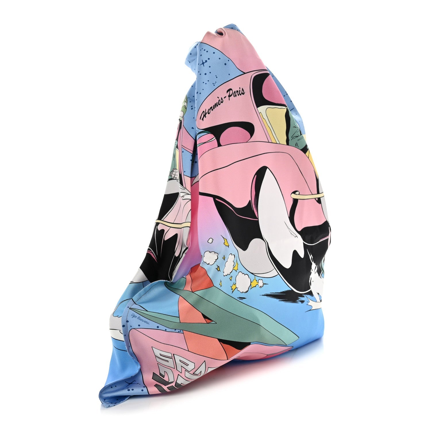 Hermès Silk Space Derby Furoshiki Bag GM Bleu Ciel Rose Vert Amande
