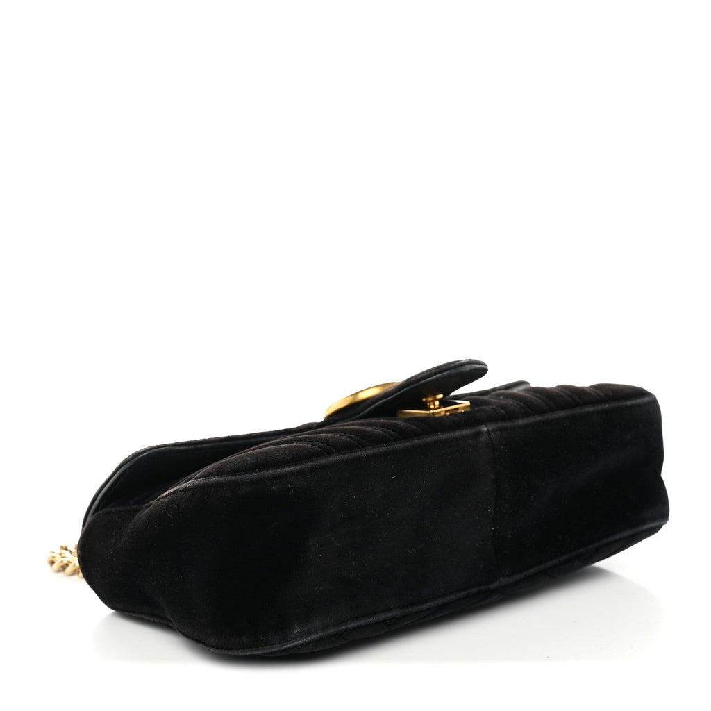 Gucci Velvet Matelasse Mini GG Marmont Shoulder Bag Black