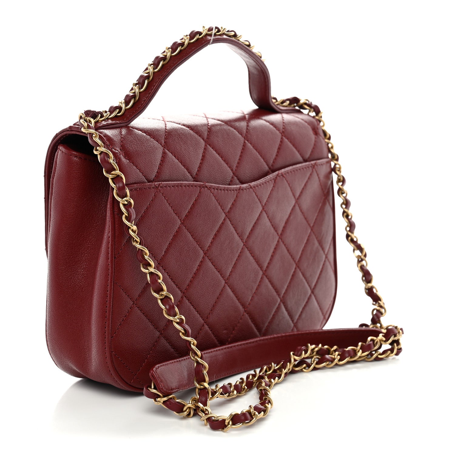 Chanel Lambskin Quilted Chain Infinity Top Handle Flap Burgundy