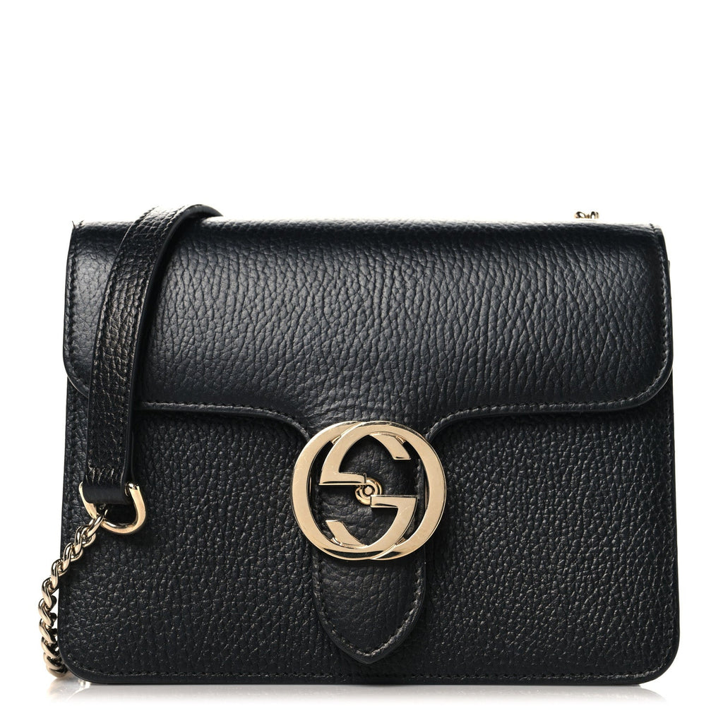 Gucci Dollar Calfskin Small Interlocking G Shoulder Bag Black