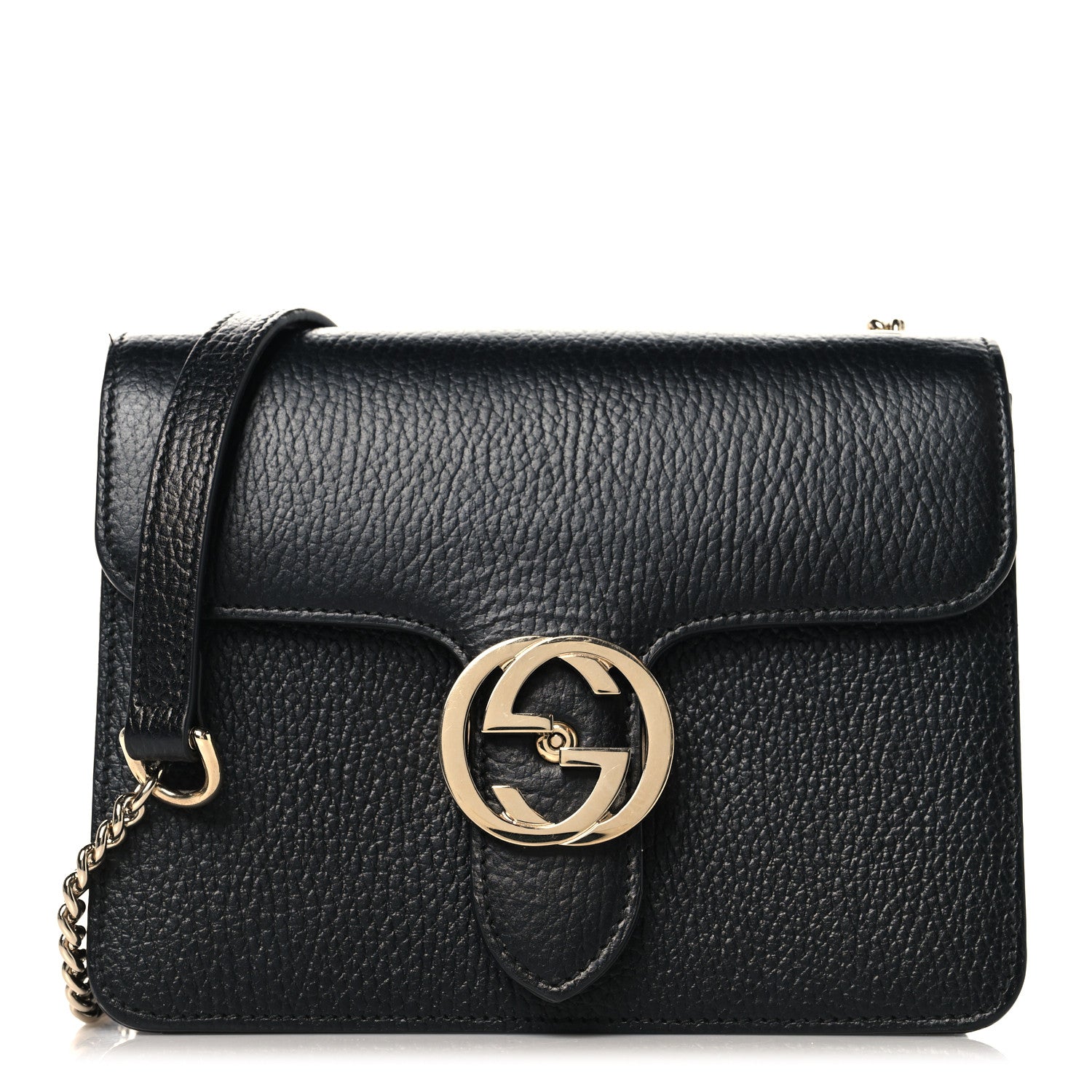 Gucci Dollar Calfskin Small Interlocking G Shoulder Bag Black