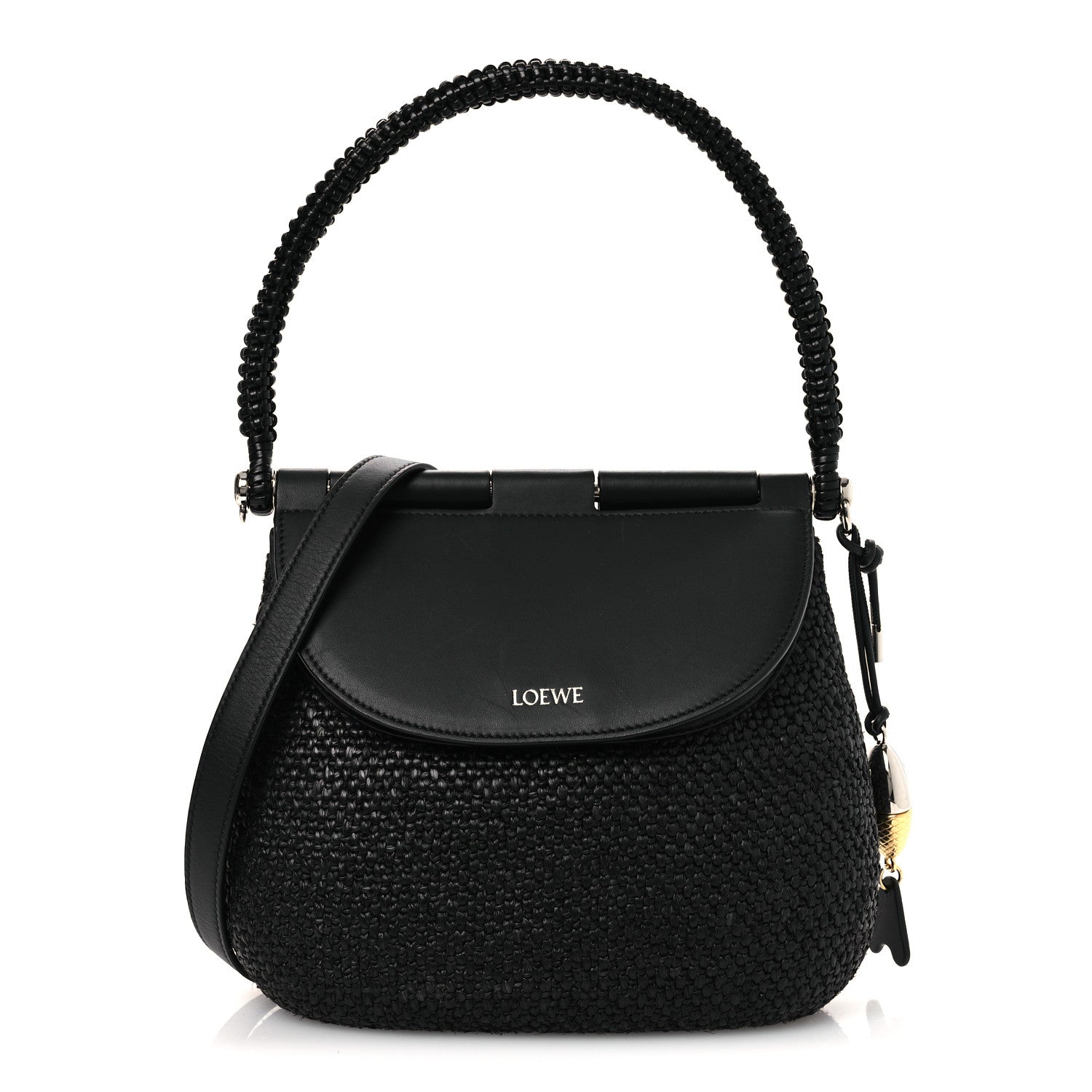 Loewe Raffia Calfskin Medium Pescador Bag Black