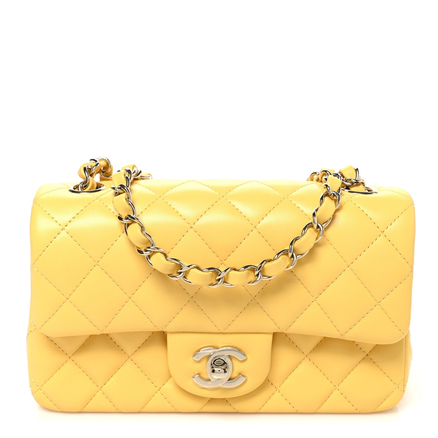 Chanel Lambskin Quilted Mini Rectangular Flap Yellow