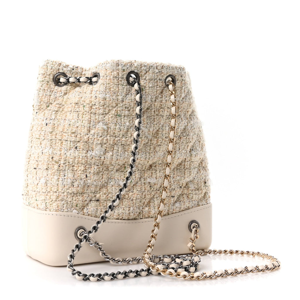 Chanel Tweed Calfskin Quilted Gabrielle Backpack Ivory