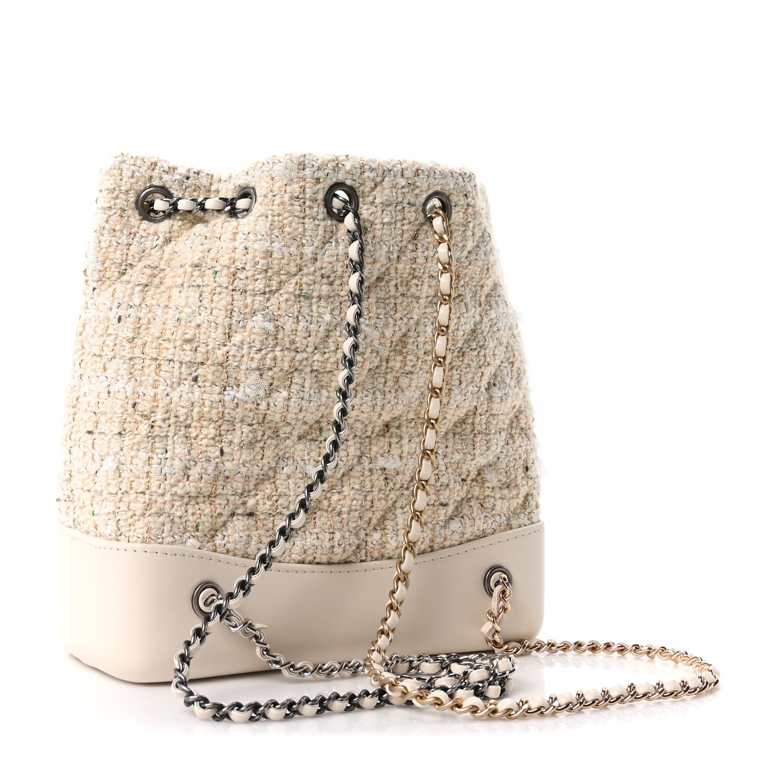 Chanel Tweed Calfskin Quilted Gabrielle Backpack Ivory