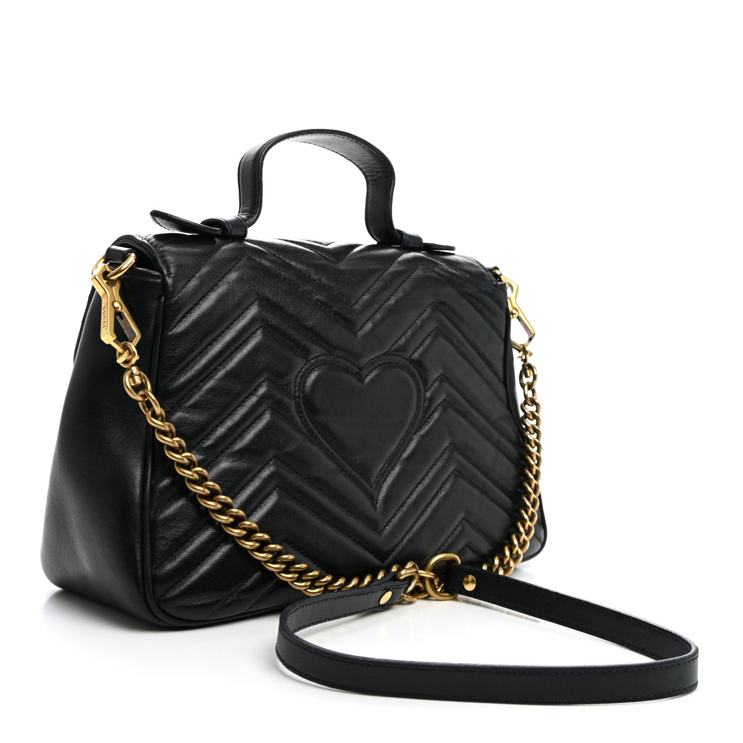 Gucci Calfskin Matelasse Small GG Marmont Top Handle Black