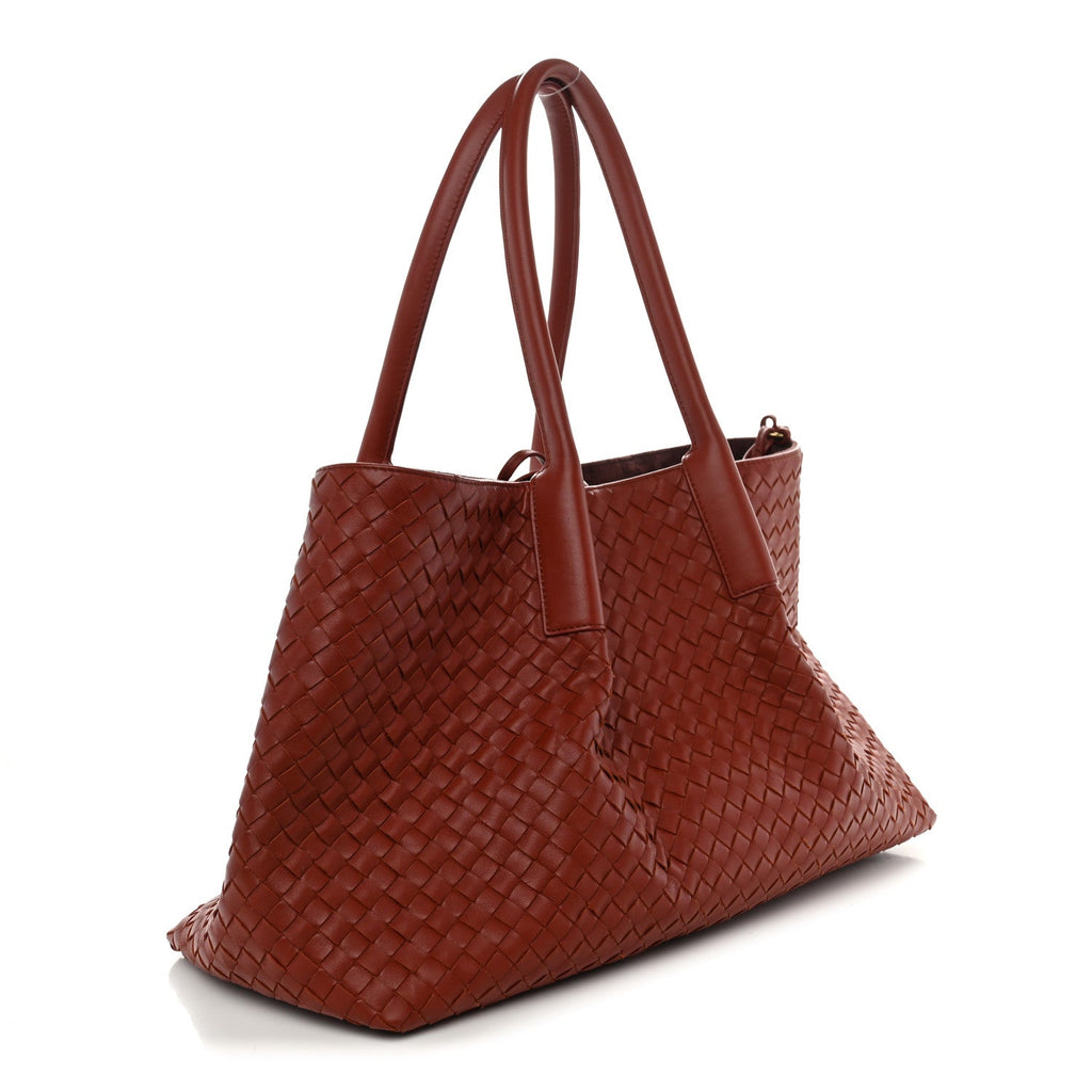 Bottega Veneta Calfskin Intrecciato Large Pinacoteca Reversible Tote Rust Deep Mahogany