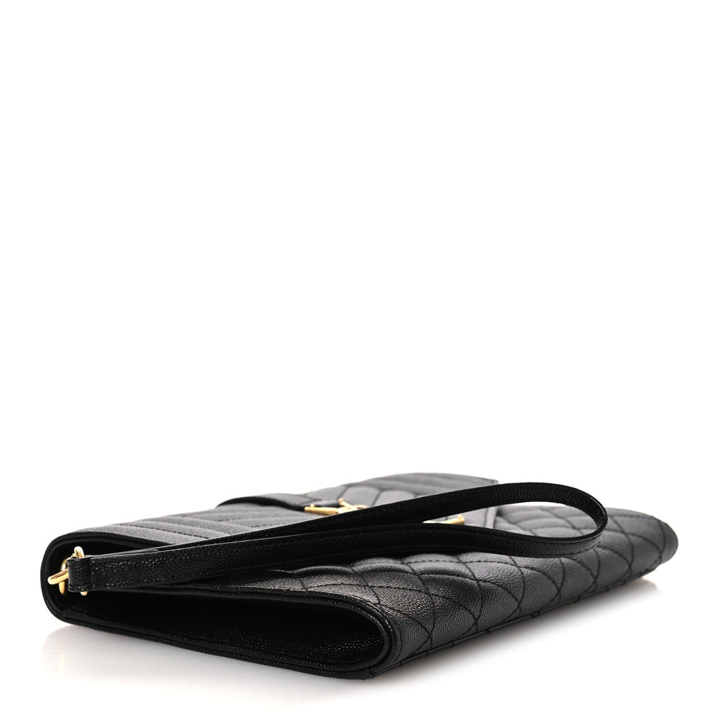 Saint Laurent Grain De Poudre Textured Mixed Matelasse Triquilt Monogram Clutch Black