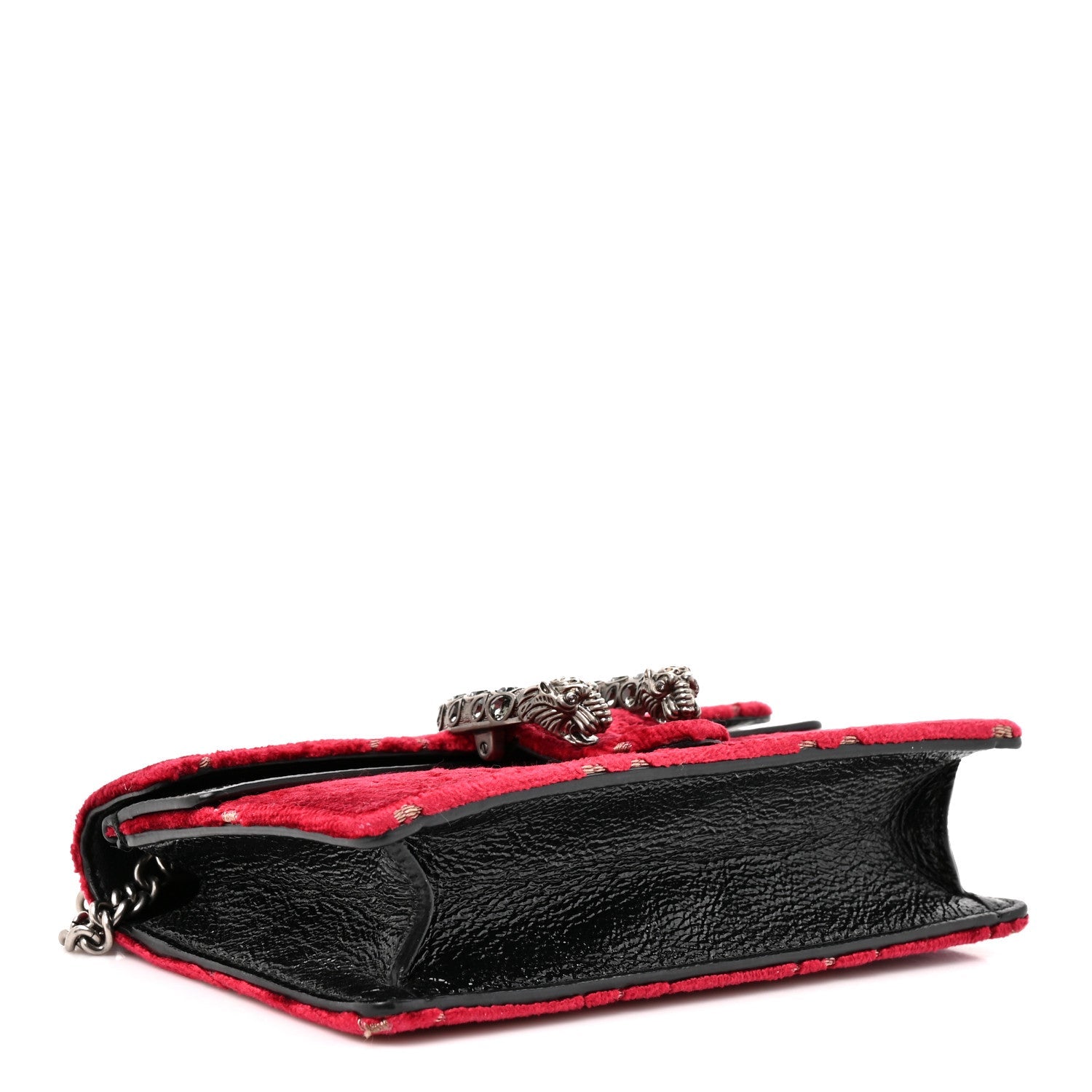 Gucci Velvet GG Monogram Super Mini Dionysus Shoulder Bag Red Cipria Black