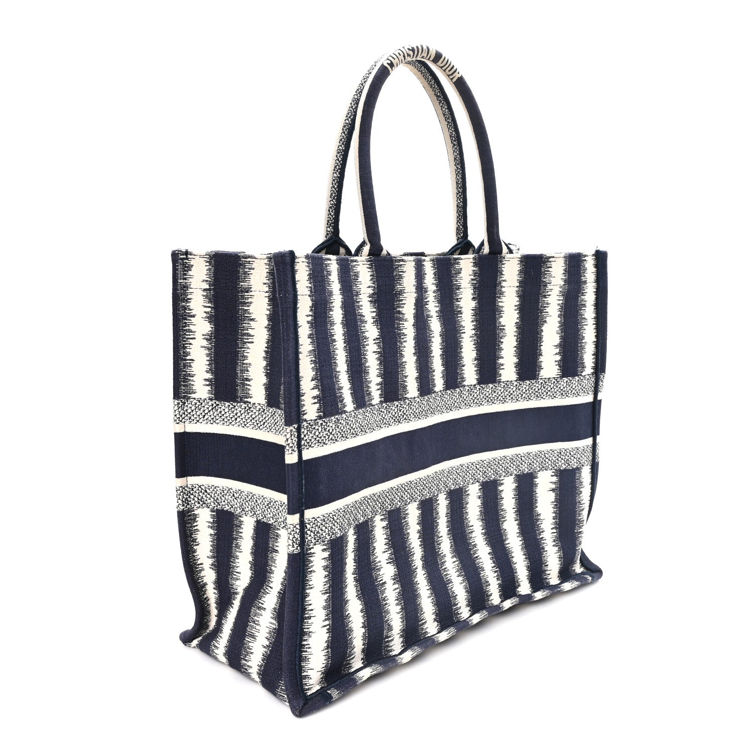 Dior Canvas Embroidered Large Striped Book Tote Navy