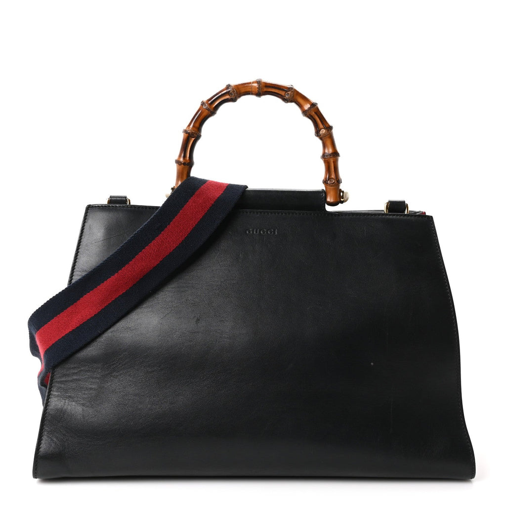 Gucci Nappa Bamboo Web Medium Nymphaea Top Handle Bag Black