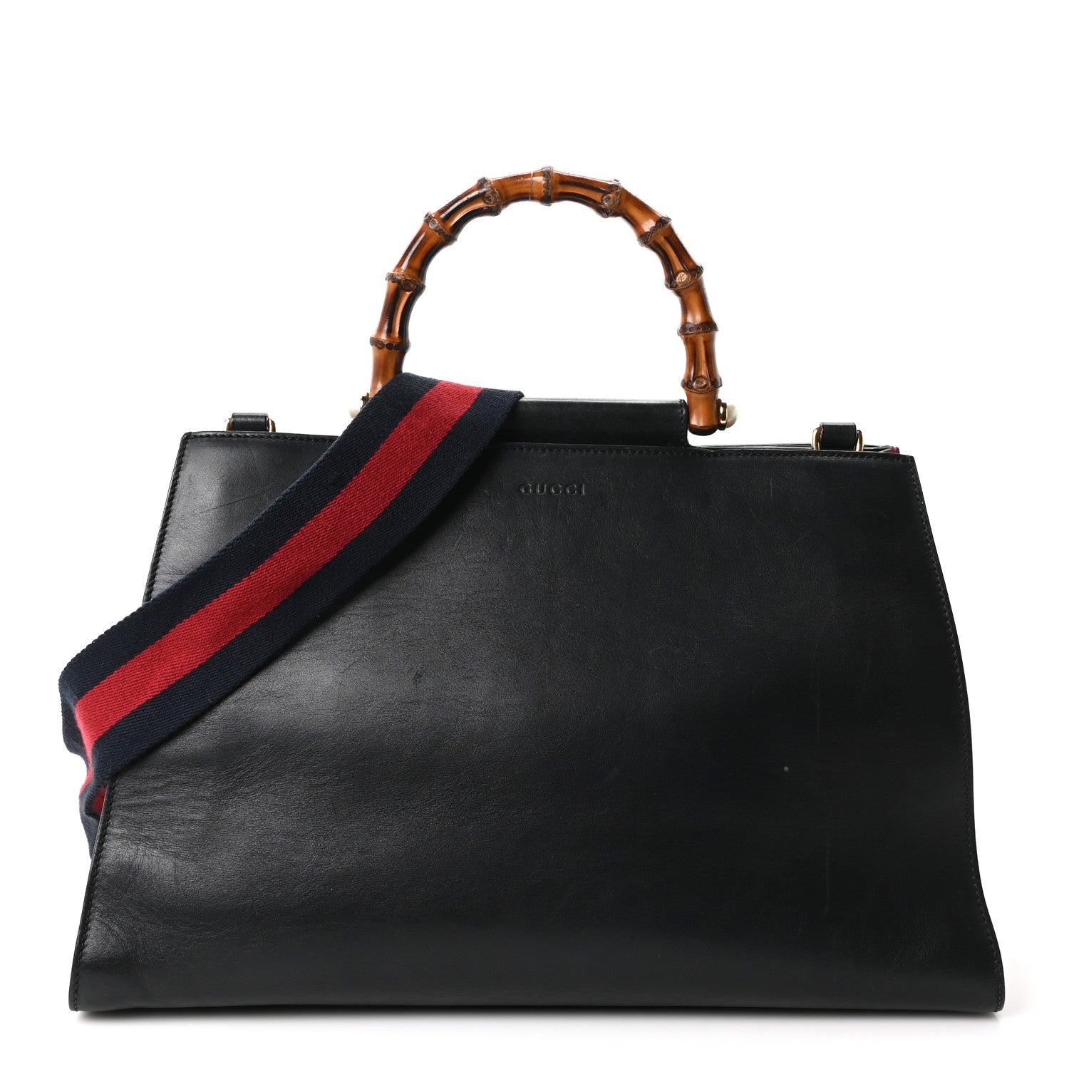 Gucci Nappa Bamboo Web Medium Nymphaea Top Handle Bag Black