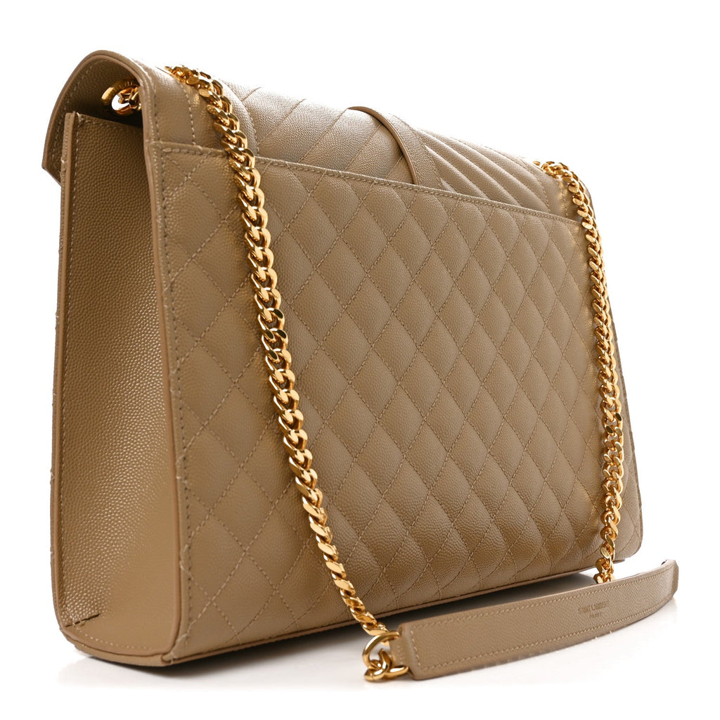 Saint Laurent Grain De Poudre Mixed Matelasse Large Triquilt Monogram Satchel Dark Latte