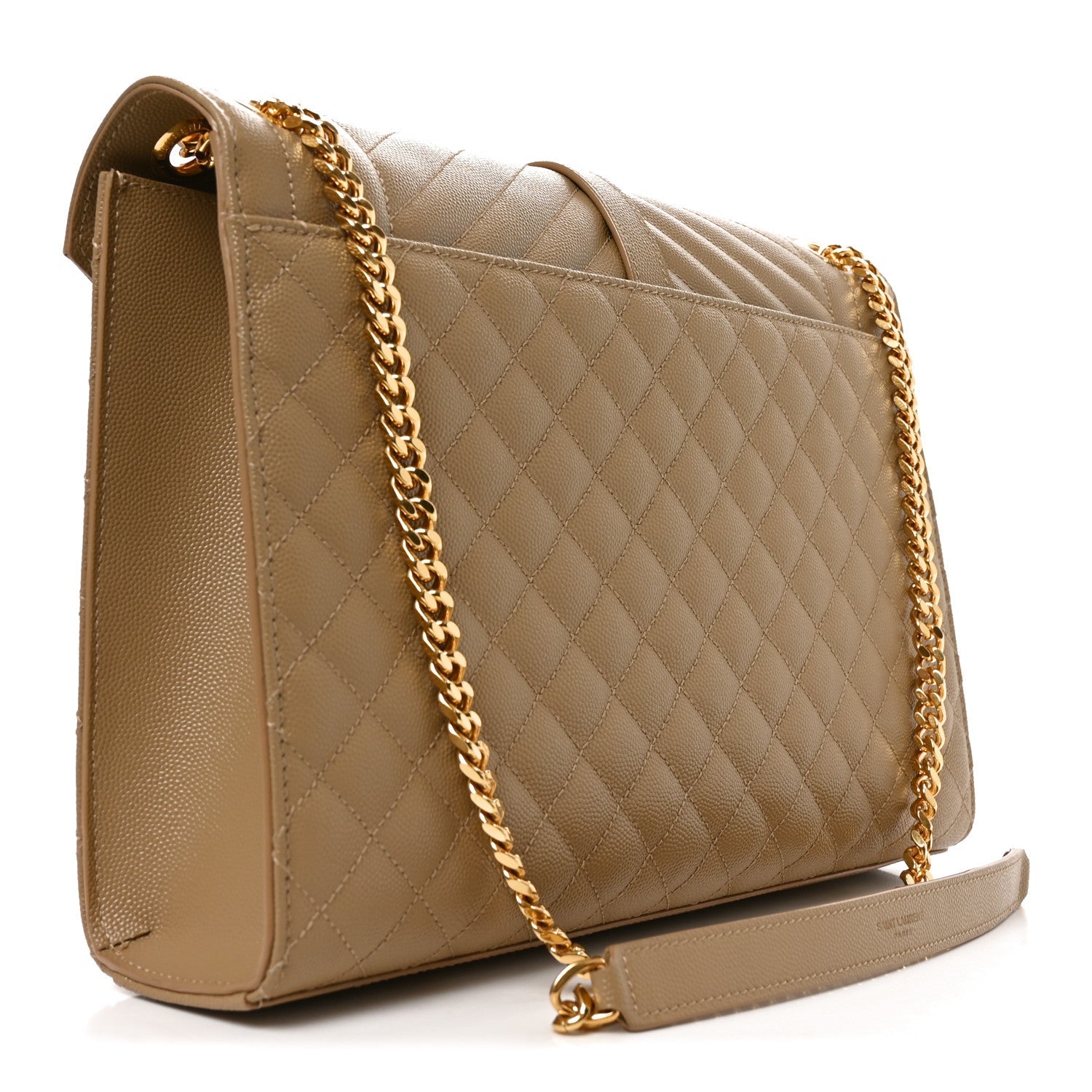 Saint Laurent Grain De Poudre Mixed Matelasse Large Triquilt Monogram Satchel Dark Latte