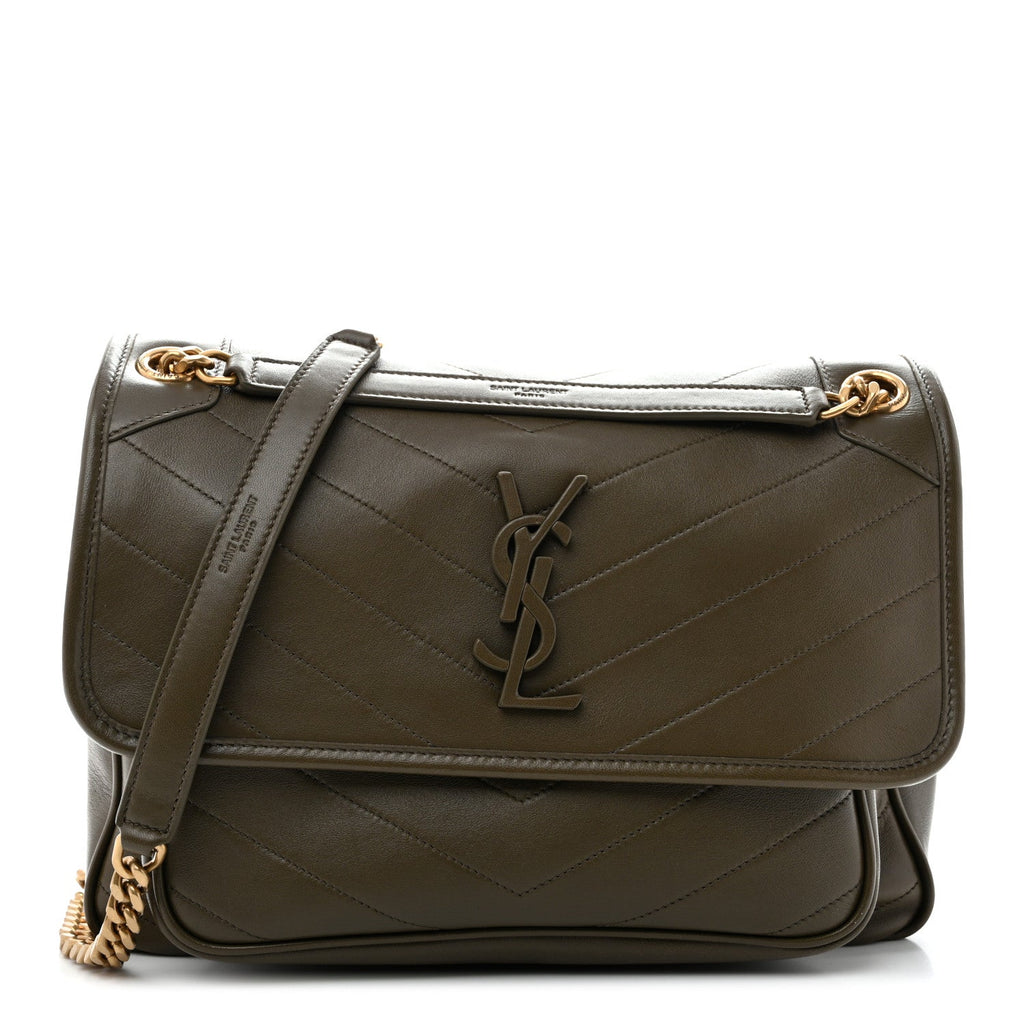Saint Laurent Lambskin Matelasse Monogram Medium Niki Chain Satchel Seawood