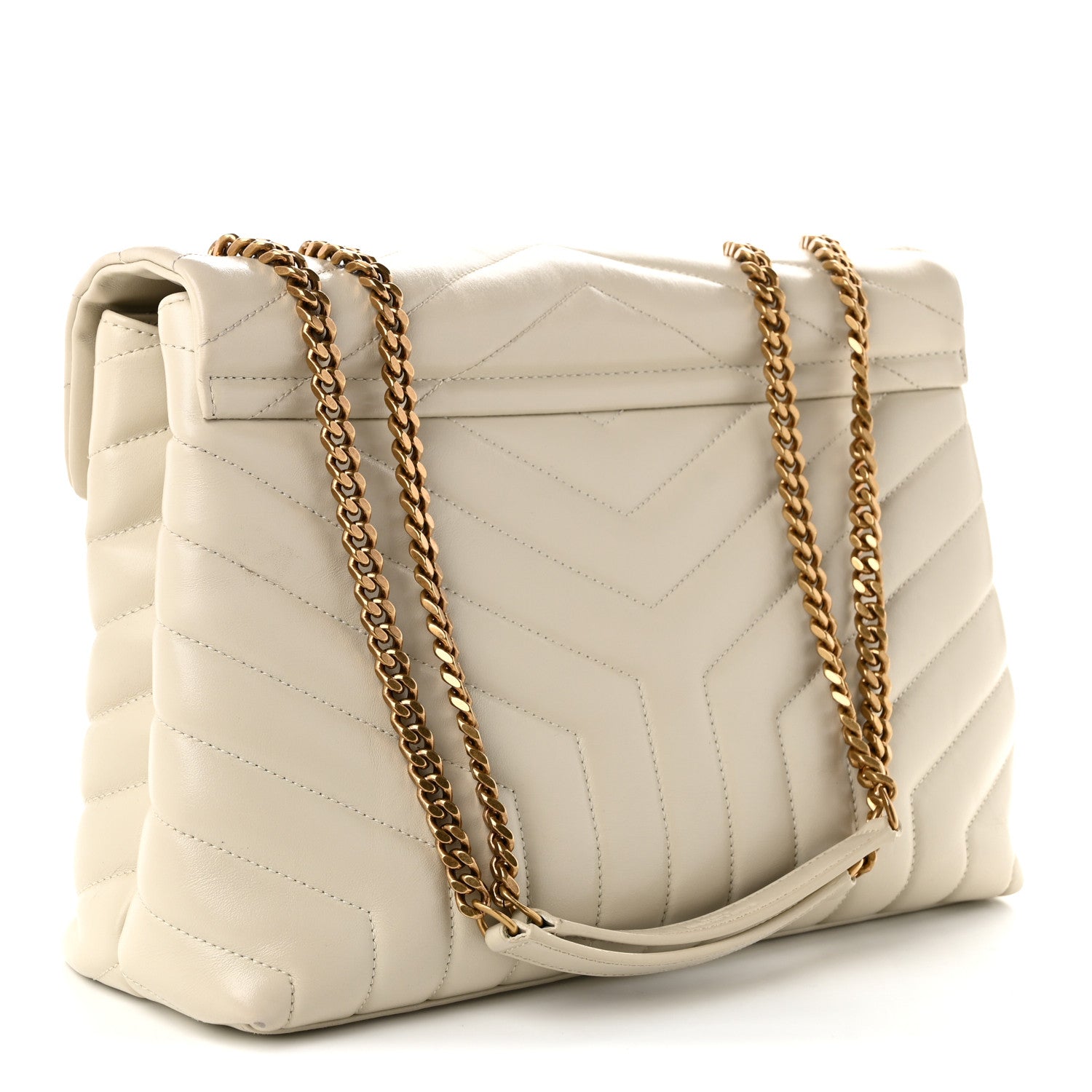 Saint Laurent Calfskin Y Quilted Monogram Medium Loulou Chain Satchel Crema Soft