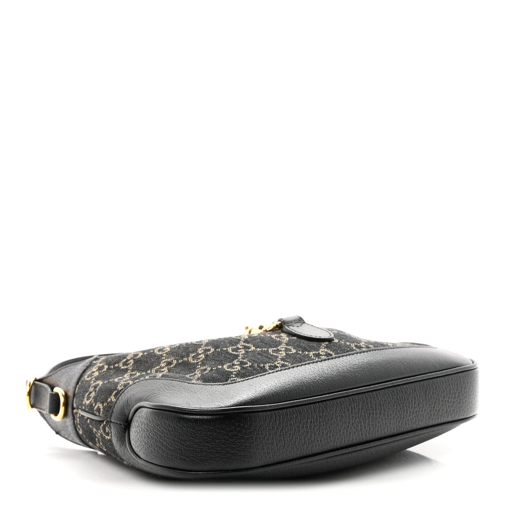 Gucci Jacquard Denim GG Monogram Small Jackie 1961 Hobo Black Ivory
