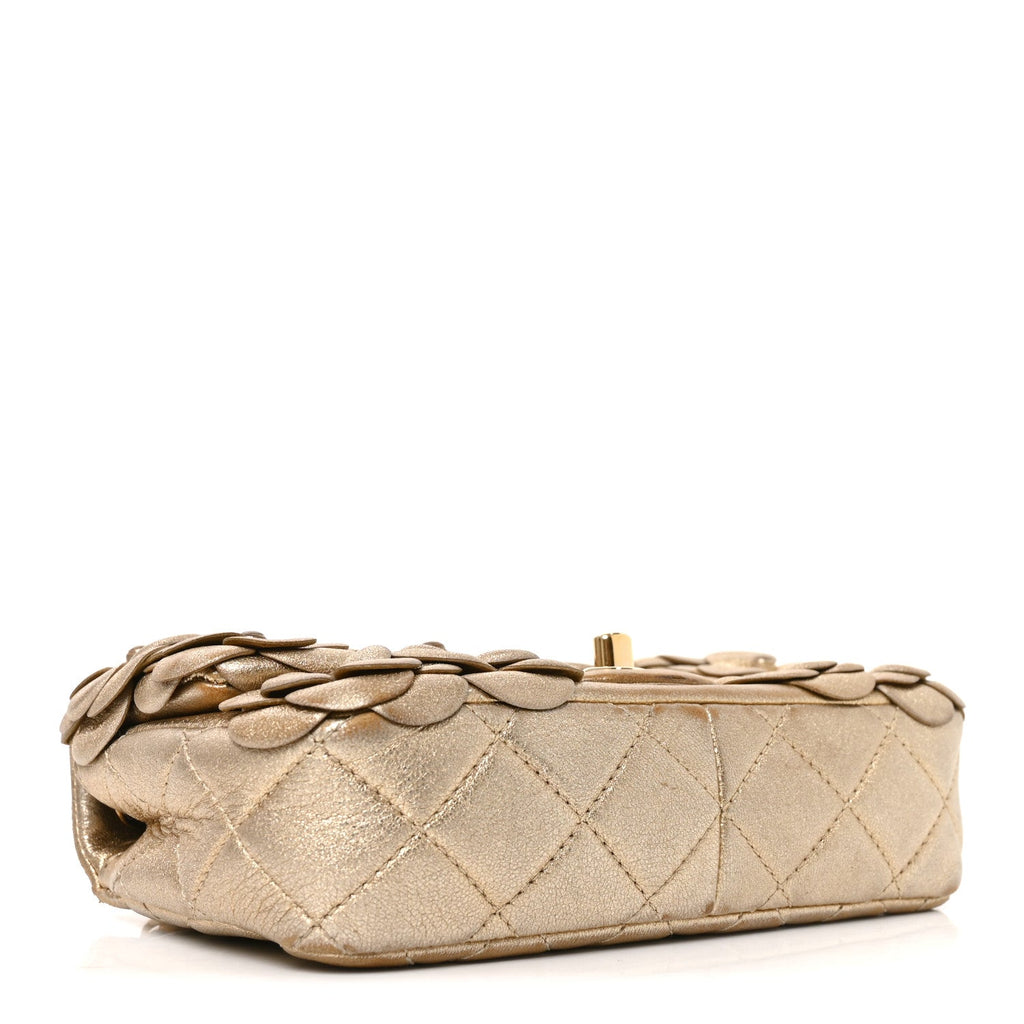 Chanel Metallic Lambskin Quilted Mini Camellia Flap Gold