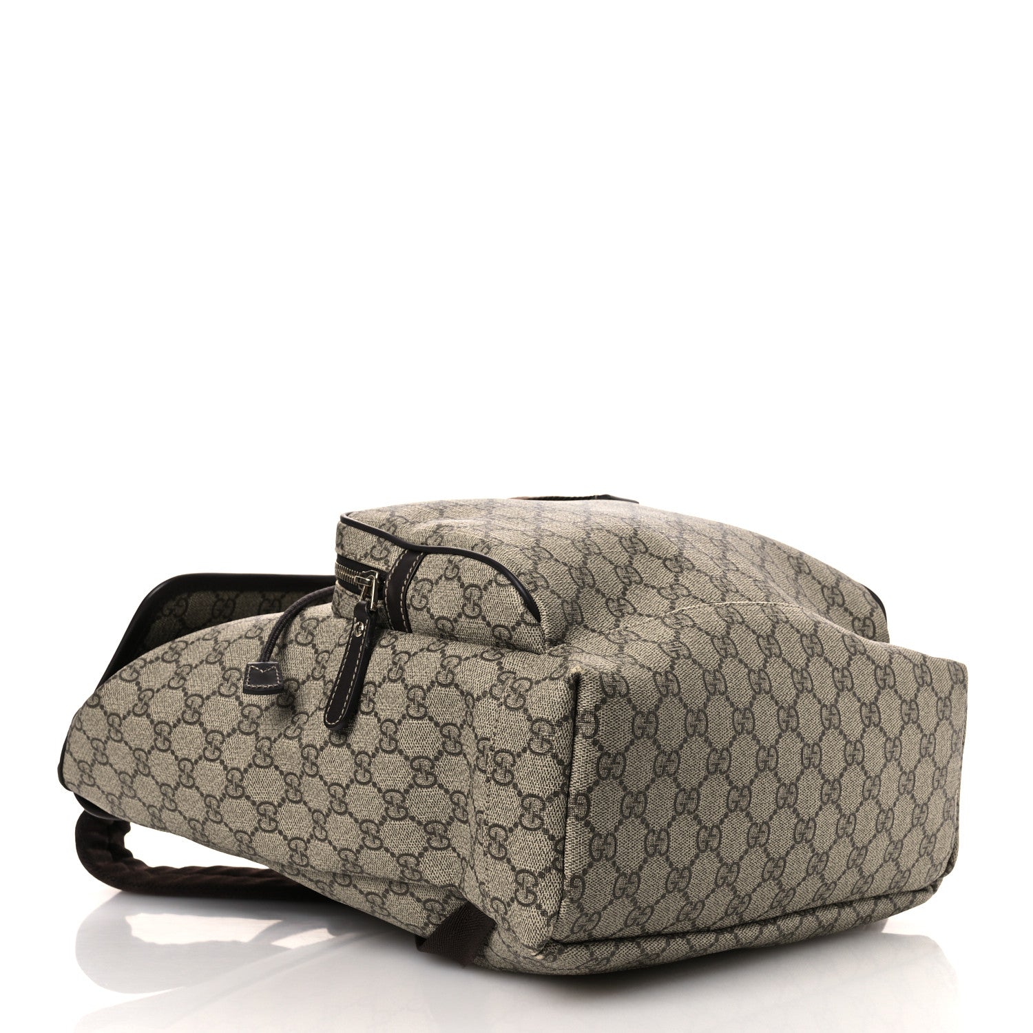 Gucci GG Supreme Monogram Medium Single Buckle Rucksack Backpack Beige Ebony Brown