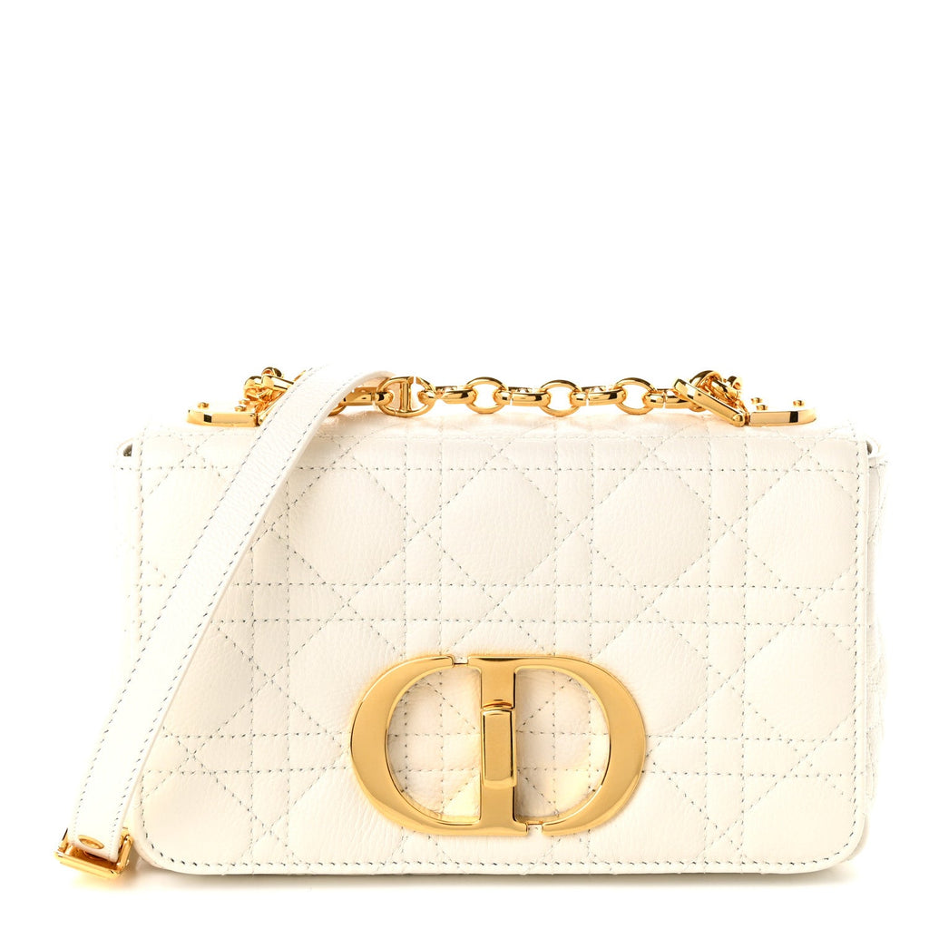 Dior Calfskin Cannage Small Caro Bag Ivory