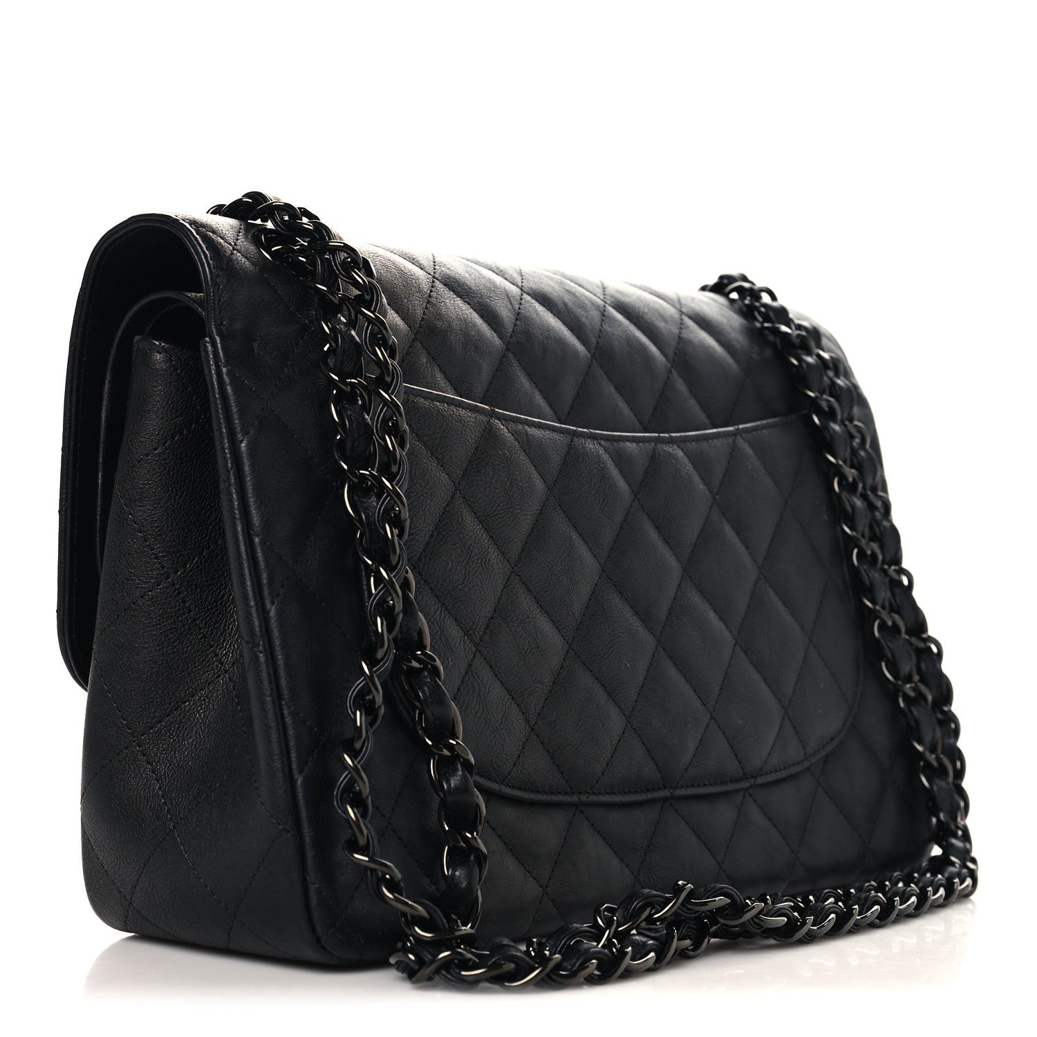Chanel Crumpled Calfskin Quilted Jumbo Double Flap So Black