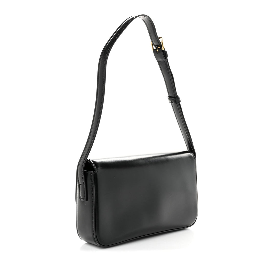 Celine Shiny Calfskin Triomphe Shoulder Bag Black