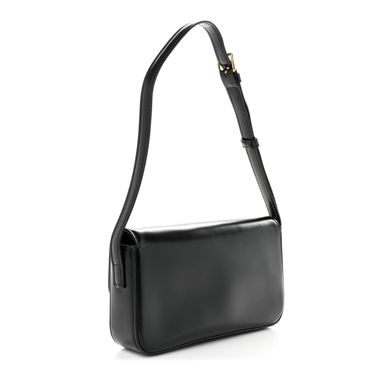 Celine Shiny Calfskin Triomphe Shoulder Bag Black