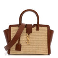 Saint Laurent Raffia Baby Monogram Downtown Cabas Cognac