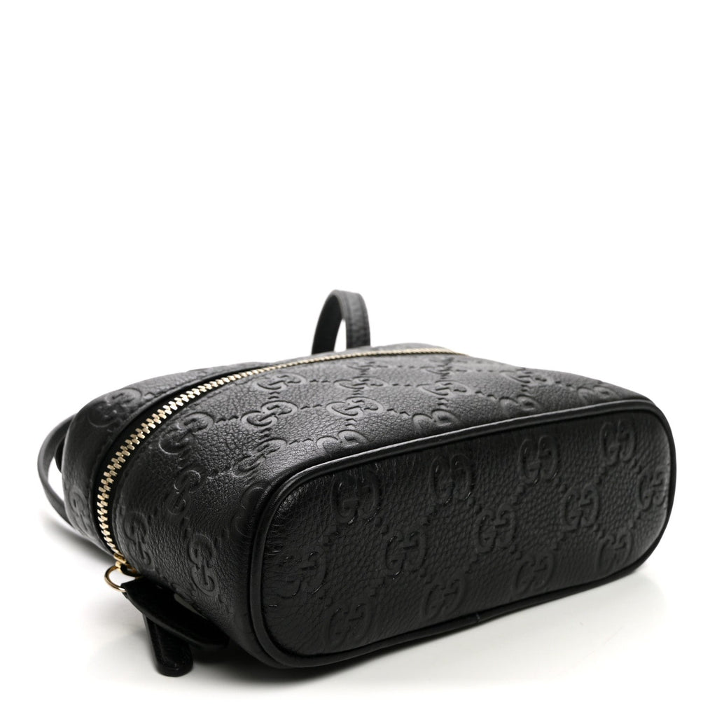 Gucci GG Calfskin Embossed Emblem Super MIni Crossbody Bag Black
