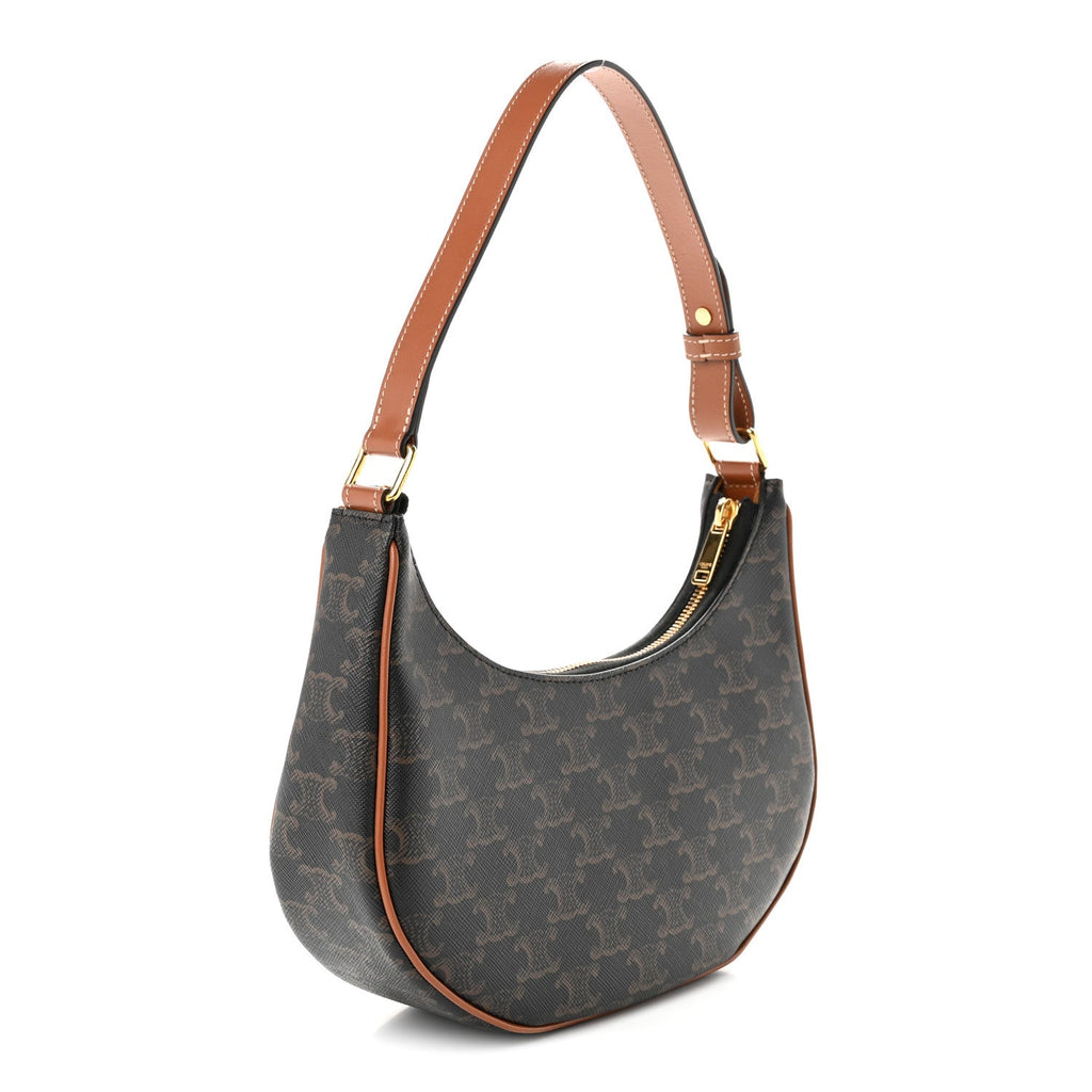 Celine Triomphe Canvas Calfskin Ava Shoulder Bag Tan