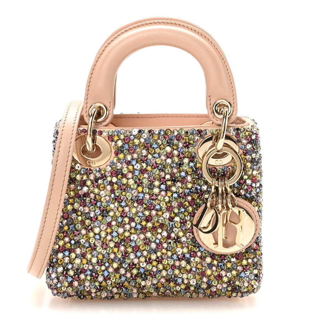 Dior Satin Crystal Beaded Embroidered Micro Lady Dior Multicolor