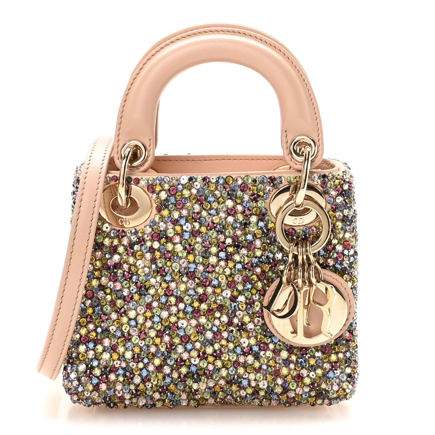 Dior Satin Crystal Beaded Embroidered Micro Lady Dior Multicolor