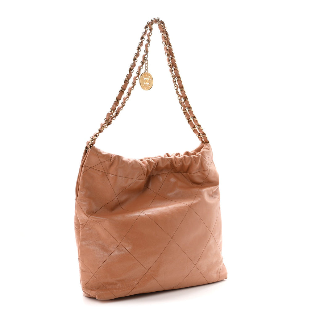 Chanel Shiny Calfskin Quilted Small Chanel 22 Camel