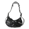 Balenciaga Extra Supple Calfskin Crystal Crocodile Embossed Le Cagole Shoulder Bag XS Black