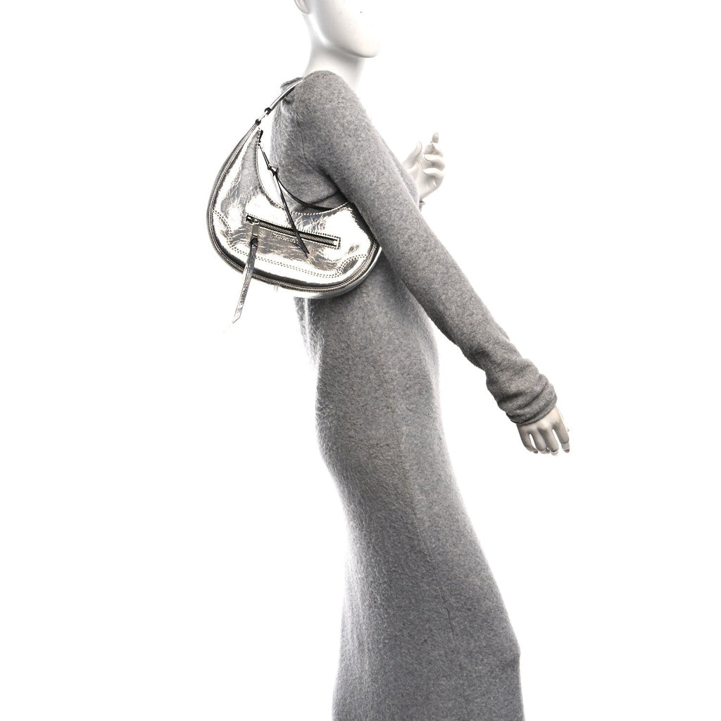 Crinkled Calfskin Crusier Crescent Bag Silver