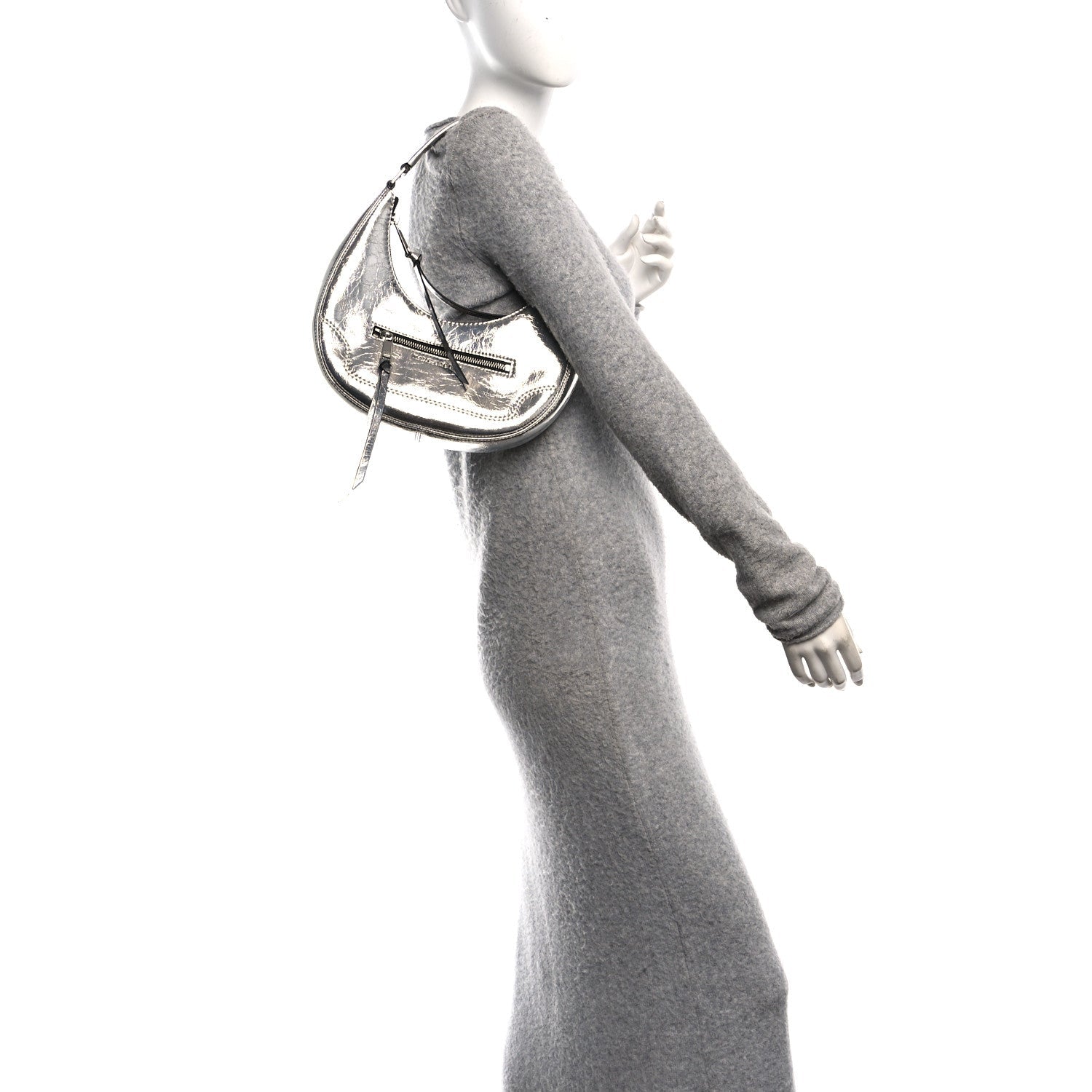 Crinkled Calfskin Crusier Crescent Bag Silver