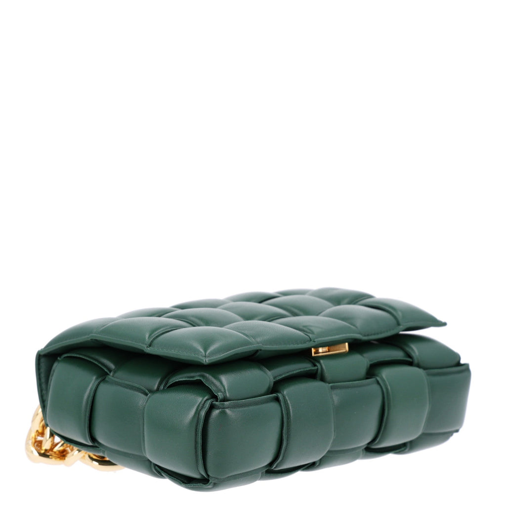 Bottega Veneta Lambskin Maxi Intreccio Padded Chain Cassette Crossbody Bag Raintree