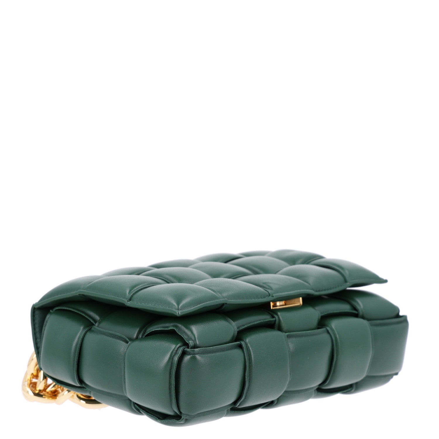Bottega Veneta Lambskin Maxi Intreccio Padded Chain Cassette Crossbody Bag Raintree