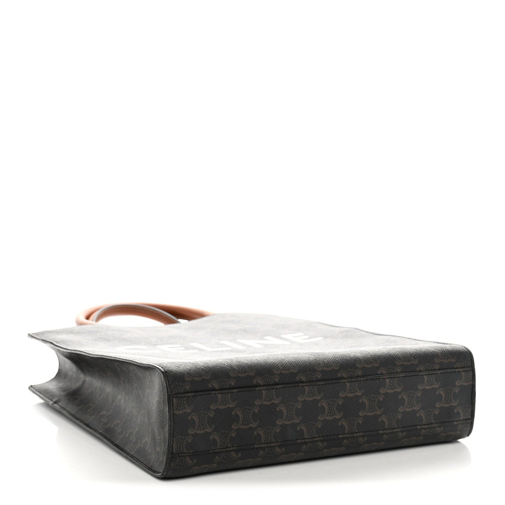 Celine Triomphe Canvas Calfskin Small Vertical Cabas Tan