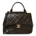Chanel Calfskin Quilted Medium Gold Bar Top Handle Flap Dark Khaki
