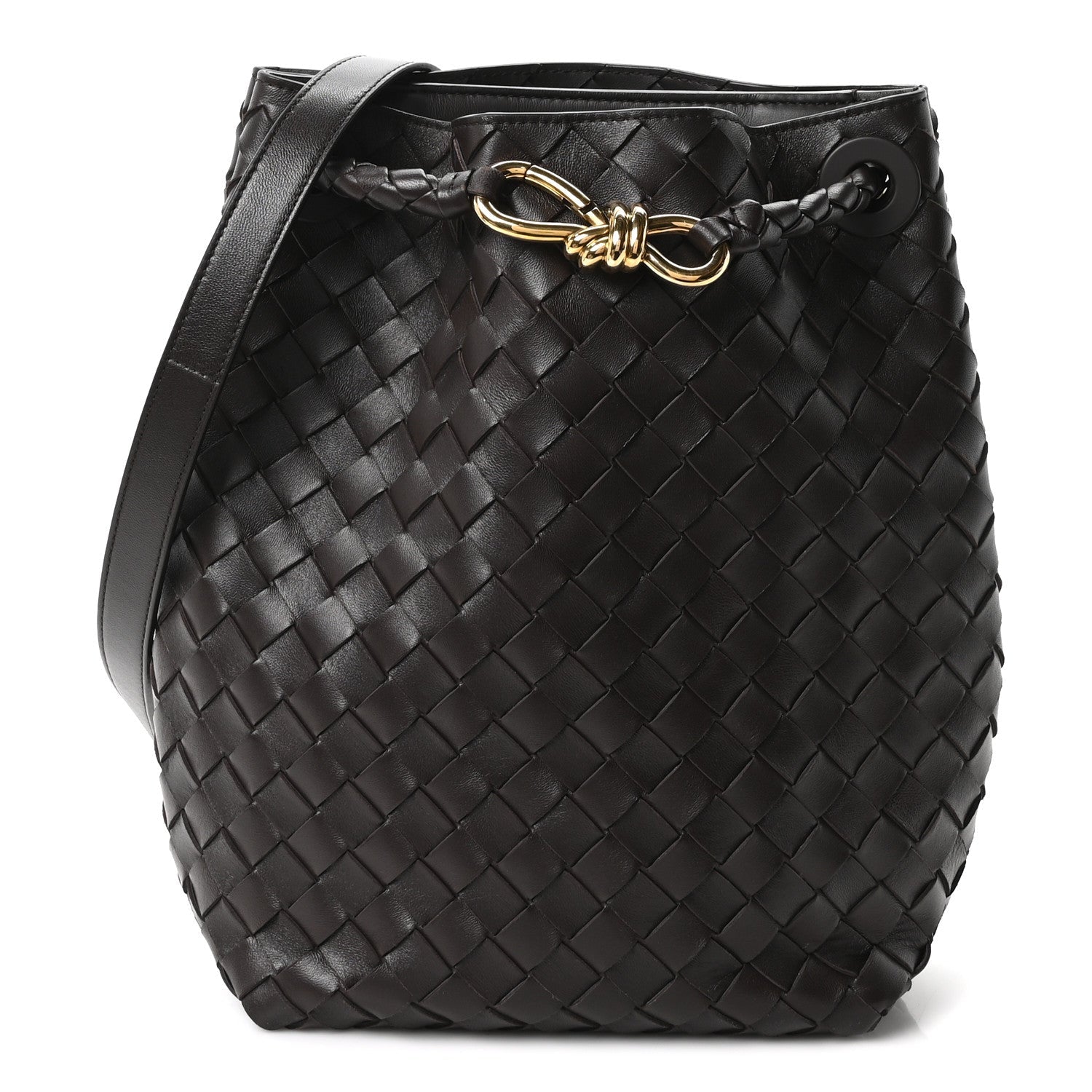 Bottega Veneta Nappa Intrecciato Small Andiamo Bucket Bag Fondant