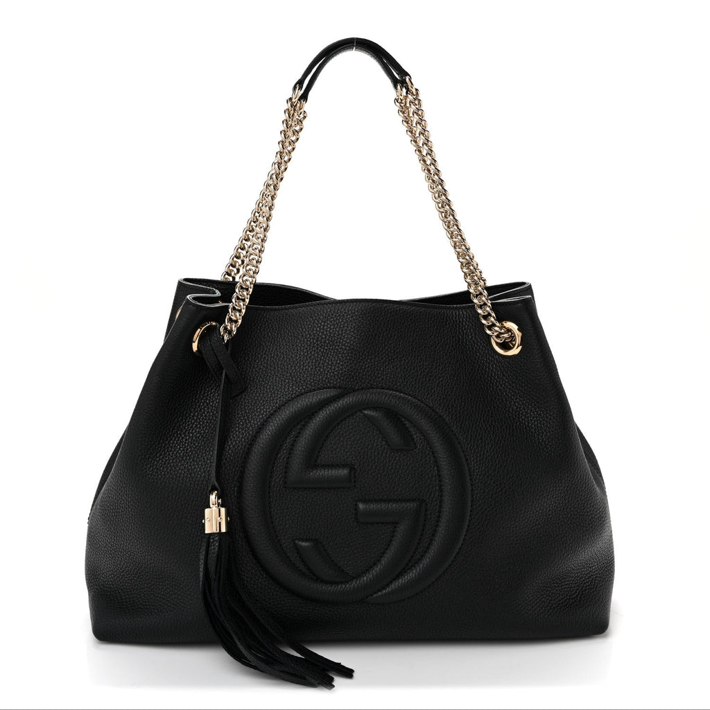 Gucci Pebbled Calfskin Medium Soho Chain Shoulder Bag Black