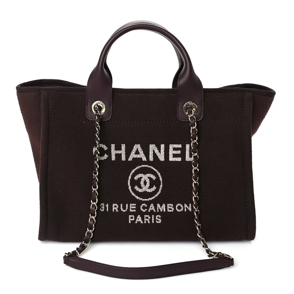 Chanel Mixed Fibers Calfskin Small Deauville Tote Burgundy