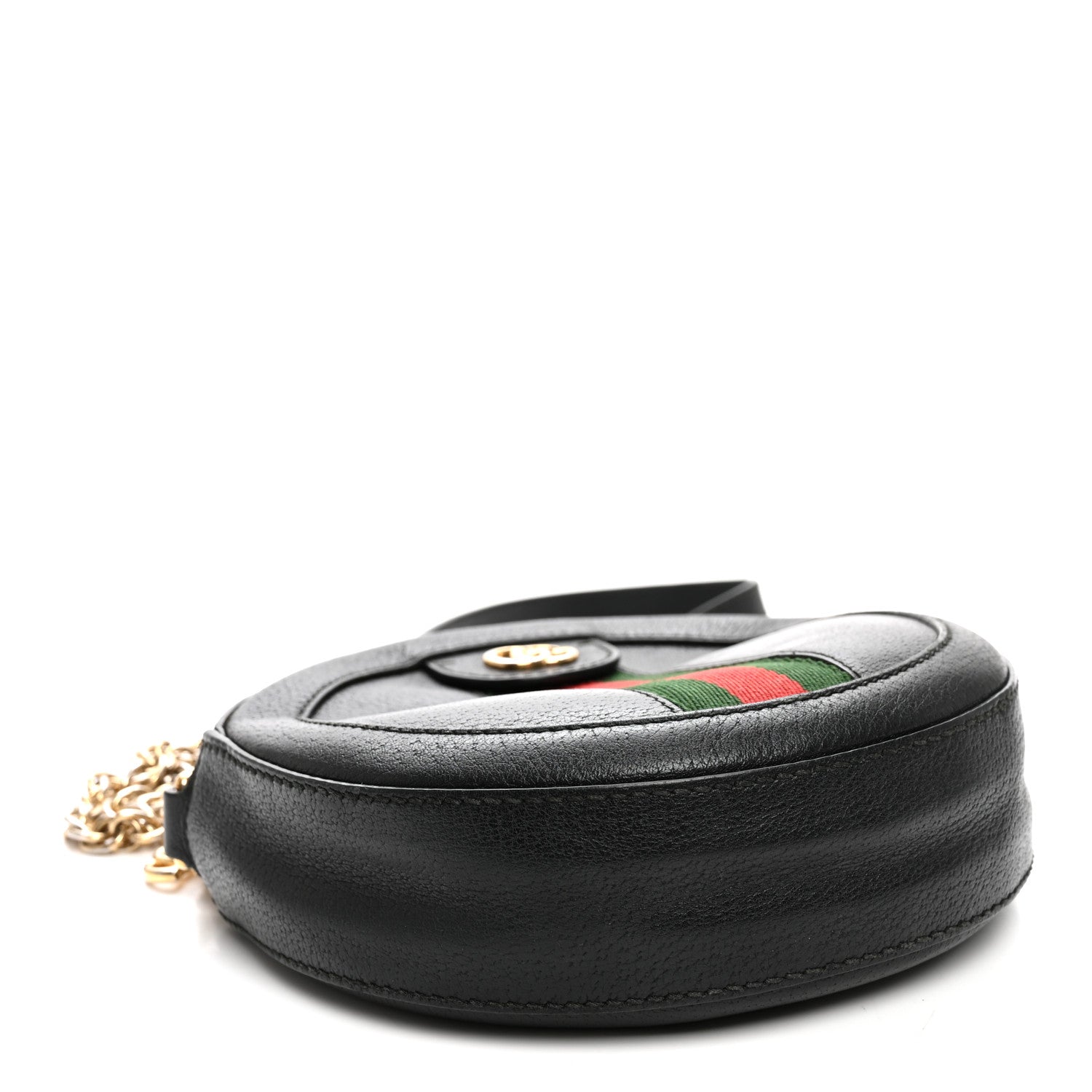 Gucci Grained Calfskin Web Mini Ophidia Round Shoulder Bag Black