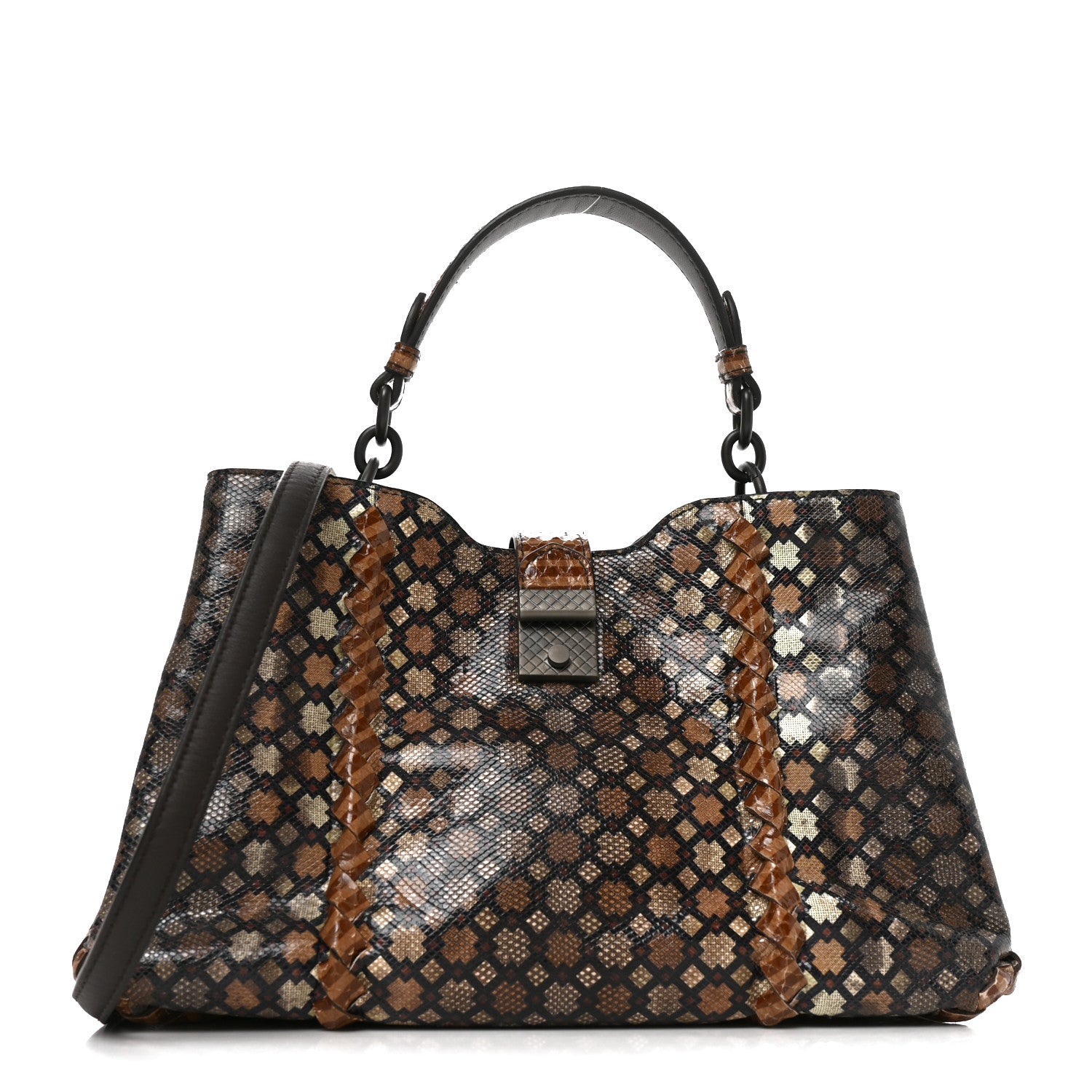 Bottega Veneta Karung Snakeskin Mini Roma Brown Multicolor