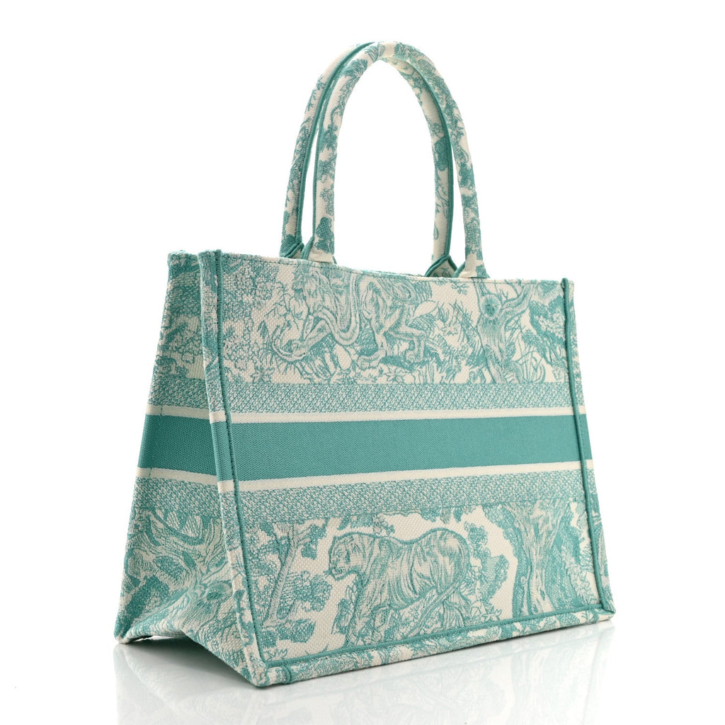 Dior Canvas Embroidered Medium Dioriviera Toile De Jouy Book Tote Aquamarina