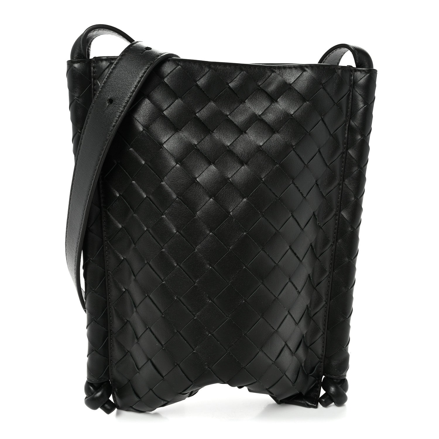 Bottega Veneta Nappa Intrecciato Small Flat Loop Messenger - Angled Front View