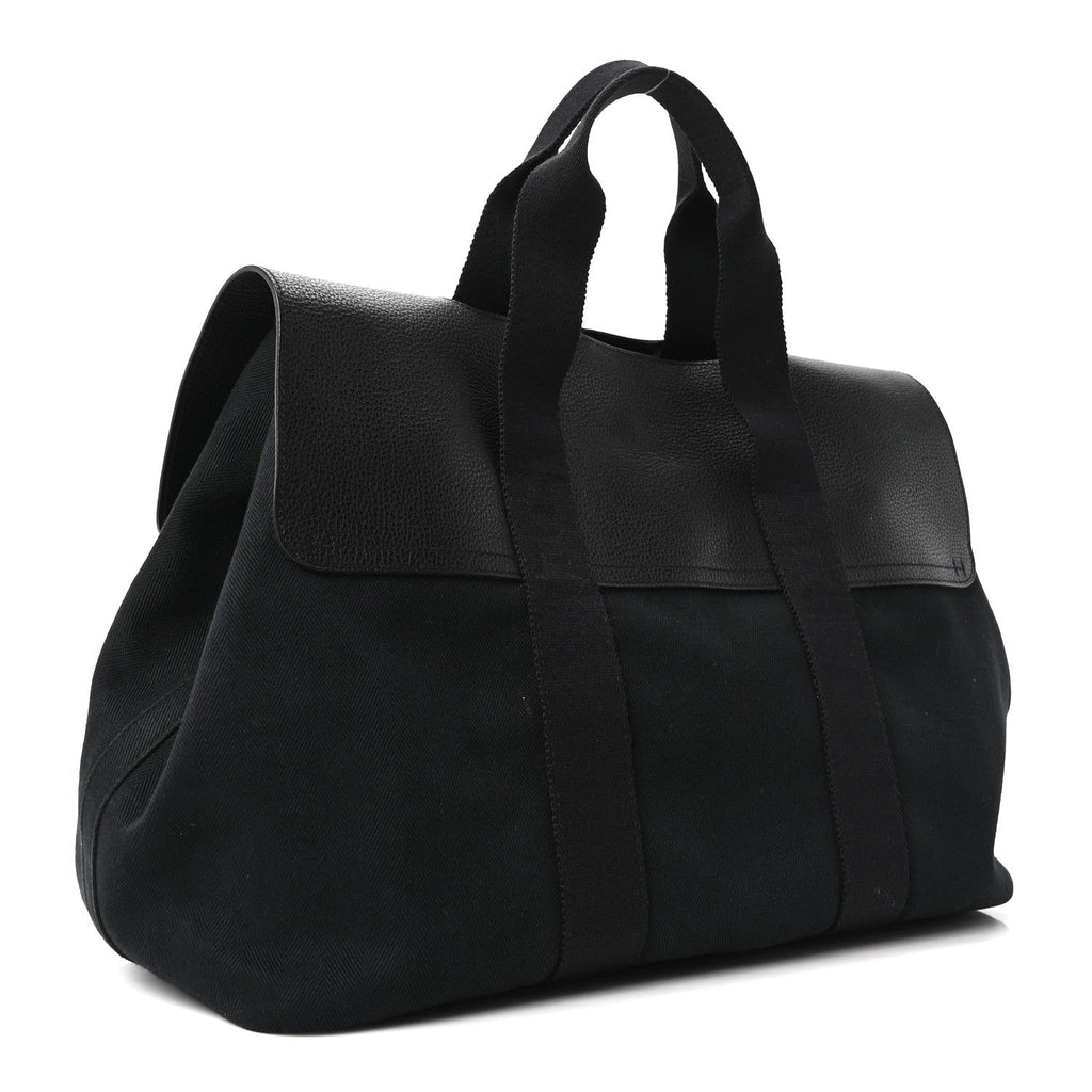 Hermès Chevron Herringbone Toile Vache Liegee Valparaiso Tote MM Black