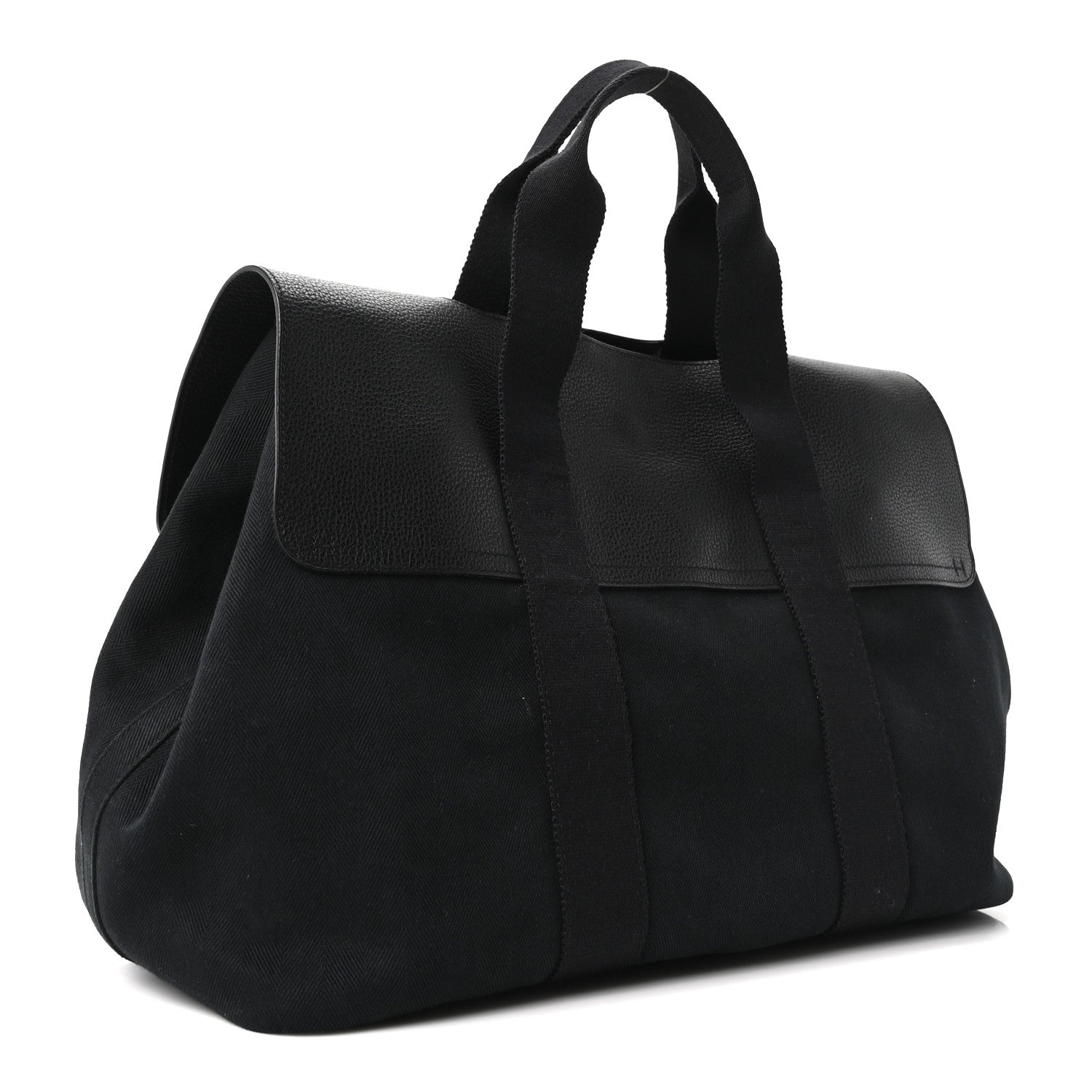 Hermès Chevron Herringbone Toile Vache Liegee Valparaiso Tote MM Black