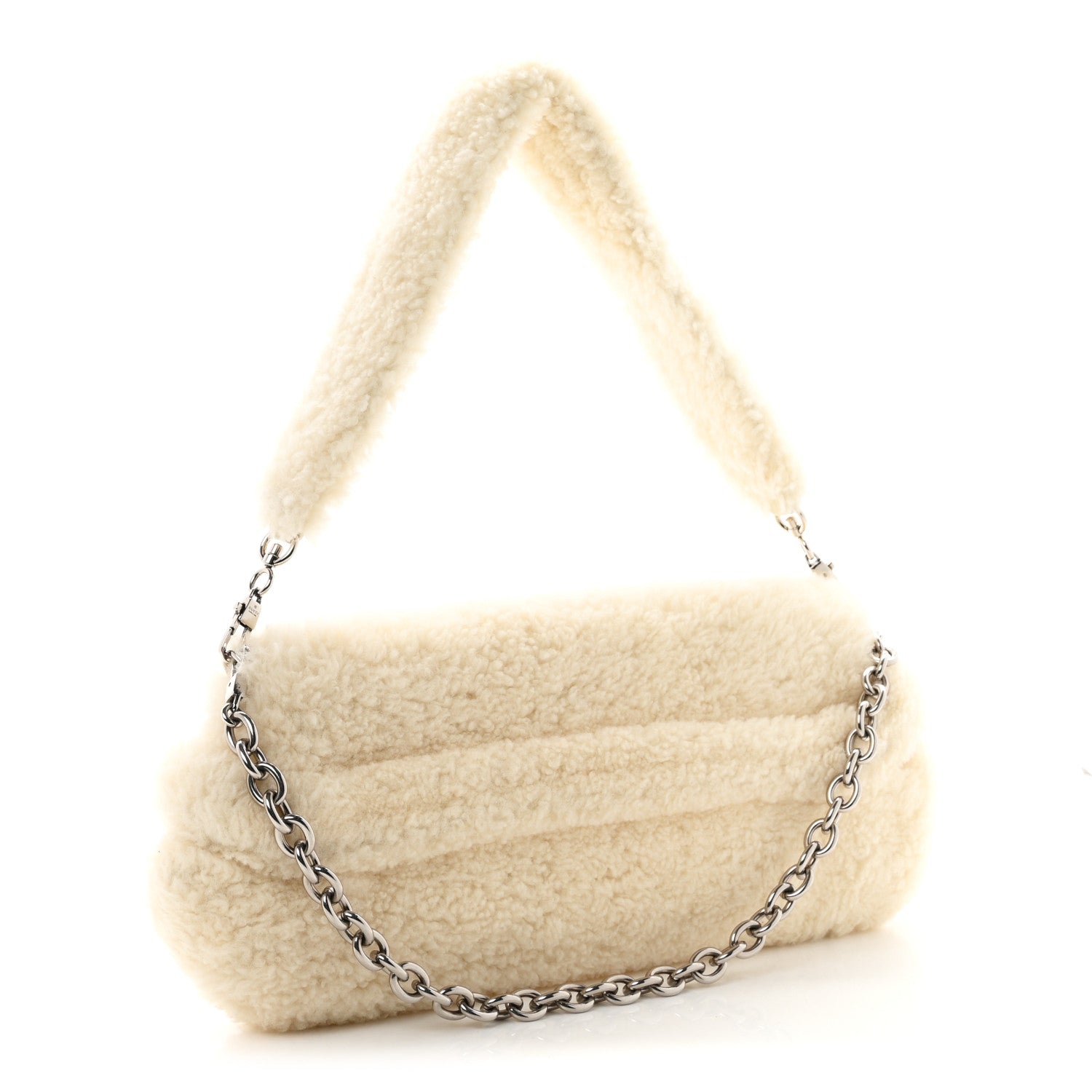 Gucci Merino Wool Medium Maxi Horsebit Chain Shoulder Bag Off White